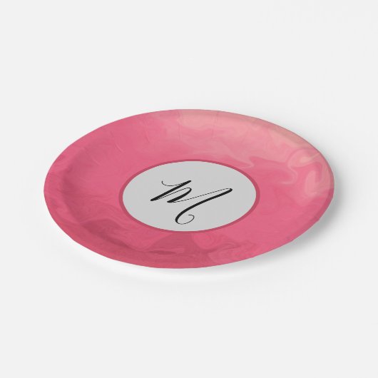 rosa hübsch mit Monogramm Pappteller (Schrägansicht)