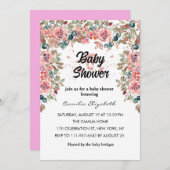 Rosa Hübsche Aquarell Blume Kinderdusche Einladung (Vorne/Hinten)