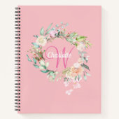 Rosa Hübsche Rose Bläsermonogramm Giralskript Notizblock (Vorderseite)