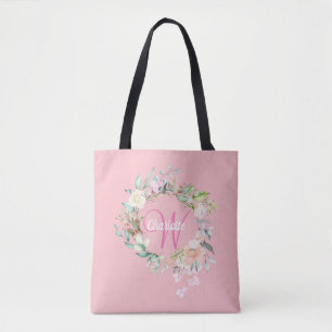 Rosa Hübsche Rose Floral Initial Script Monogram Tasche
