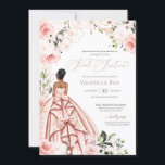 Rosa Hübsche Rose Schönes Gown Sweet 16 Einladung<br><div class="desc">Elegantes luxuriöses Design mit weichen Rosen und weißen Rosen,  goldenen Akzenten und einer schönen Puppe in einem luxuriösen glamourösen,  blumigen Ball-Gown. Der gesamte Text ist vollständig anpassbar.</div>