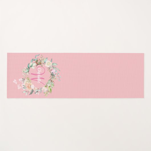 Rosa Hübsche Script Monogram Rose floral Yogamatte (Vorderseite (Horizontal))