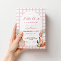 Rosa Hühner-Geburtstagseinladung für Mädchen Bauer