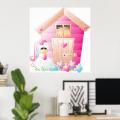 Rosa Hühnercoop und Blume Poster (Heimbüro)