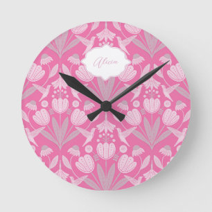 Rosa Hummingbird Coquette Personalisiert Runde Wanduhr