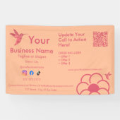 Rosa Hummingbird Logo QR Code Peach Fuss Business Banner (Horizontal)