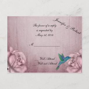 Rosa Hummingbird Wedding RSVP Einladungspostkarte