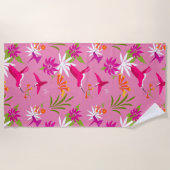 Rosa Hummingvögel und tropische Blume Strandtuch (Vorderseite)