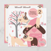 Rosa Hündchen-kundenspezifische Einladung (Vorne/Hinten)