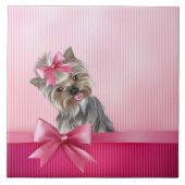 Rosa Hündchen Yorkshire-Terrier Prinzessin-Yorkie Fliese (Vorderseite)