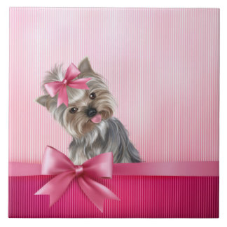 Rosa Hündchen Yorkshire-Terrier Prinzessin-Yorkie Fliese