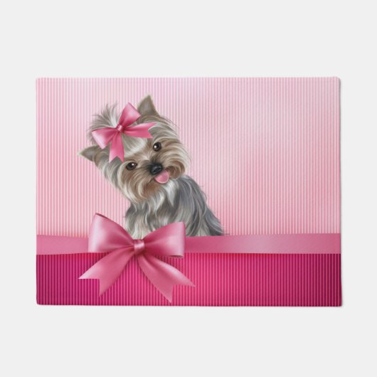 Rosa Hündchen Yorkshire-Terrier Prinzessin-Yorkie Fußmatte (Vorderseite)