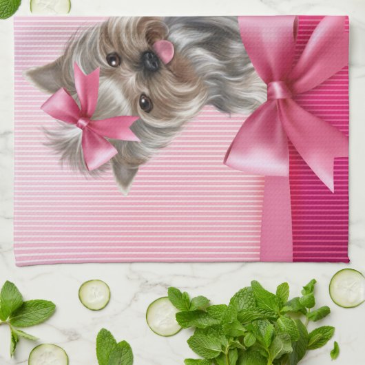 Rosa Hündchen Yorkshire-Terrier Prinzessin-Yorkie Geschirrtuch (Gefaltet)