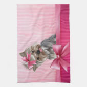 Rosa Hündchen Yorkshire-Terrier Prinzessin-Yorkie Geschirrtuch (Vertikal)