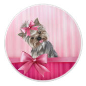Rosa Hündchen Yorkshire-Terrier Prinzessin-Yorkie Keramikknauf (Vorderseite)