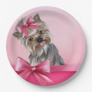 Rosa Hündchen Yorkshire-Terrier Prinzessin-Yorkie Pappteller