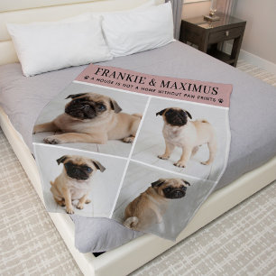 Rosa Hunde-Foto-Pfotenabdrücke-Zitat Fleecedecke