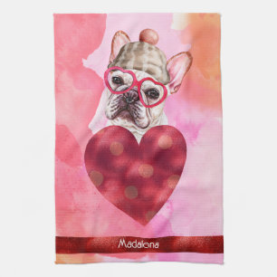 Rosa Hunde Liebhaber Valentinstag Geschenk Französ Geschirrtuch