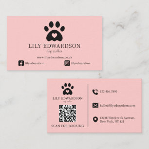 Rosa Hundebetreuer Haustiersitter Pfotenabdruck QR Visitenkarte