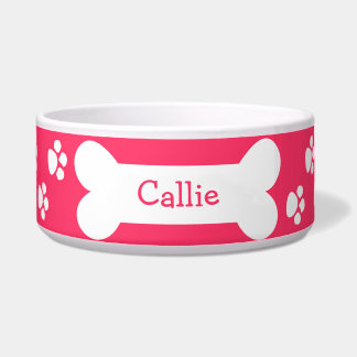 Rosa Hundeschüssel mit den Tatzen und dem Knochen Napf