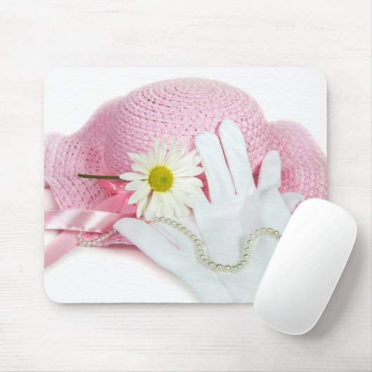 Rosa Hut und weiße Handschuhe Mousepad (Mit Mouse)