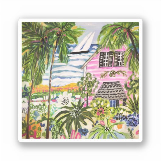 Rosa Hütte an der Bucht I Aufkleber (Vorderseite)