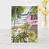 Rosa Hütte an der Bucht I Karte (Gelbe Blume)