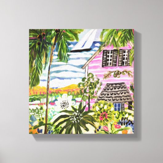 Rosa Hütte an der Bucht I Leinwanddruck (Vorderseite)