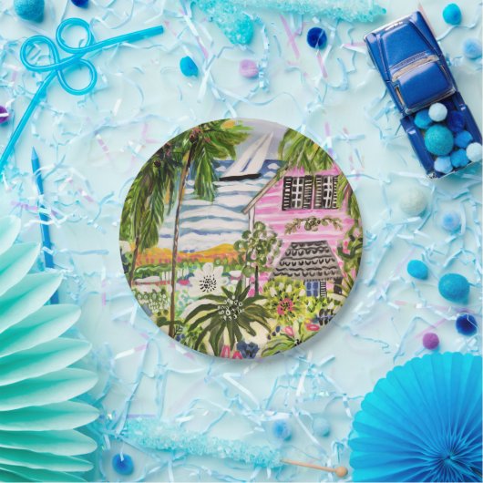 Rosa Hütte an der Bucht I Pappteller (Party)