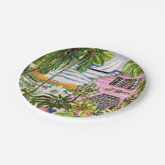 Rosa Hütte an der Bucht I Pappteller (Schrägansicht)