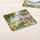 Rosa Hütte an der Bucht I Rechteckiger Pappuntersetzer (angewinkelt)