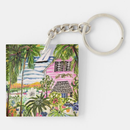 Rosa Hütte an der Bucht I Schlüsselanhänger (Rückseite)