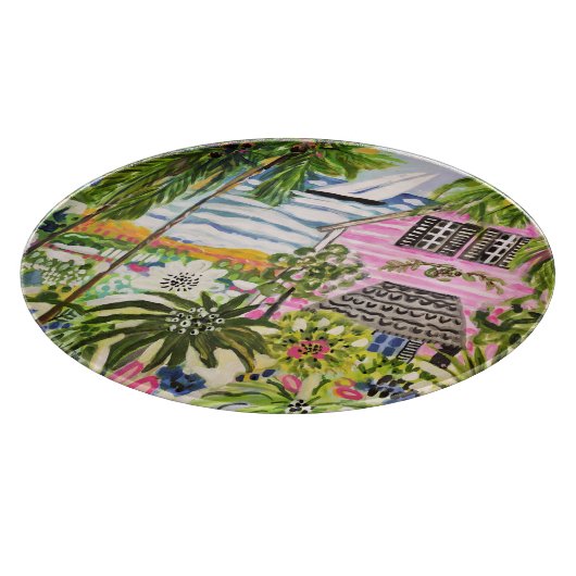 Rosa Hütte an der Bucht I Schneidebrett (Ecke)