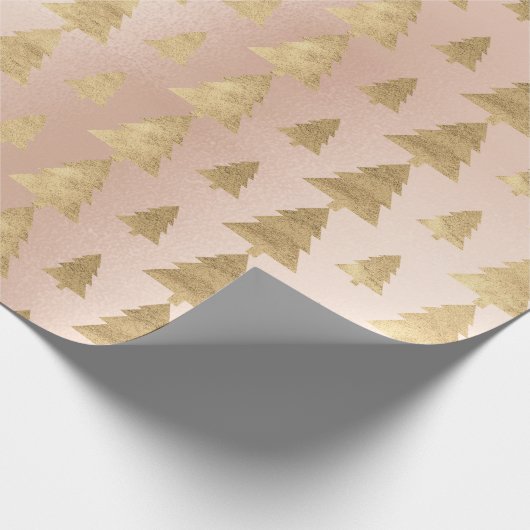 Rosa Hütte Gold Weihnachtsbaum Minimal Geschenkpapier (Ecke)