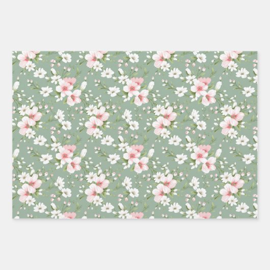 Rosa Hütte Grün im Hintergrund Geschenkpapier Set (Vorderseite 3)