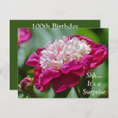 Rosa Hütte Peony Blume Überraschung 100. Geburtsta Einladung (Vorne/Hinten)