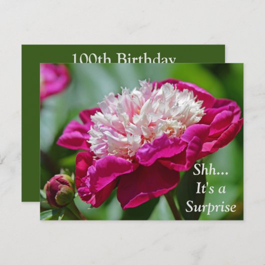 Rosa Hütte Peony Blume Überraschung 100. Geburtsta Einladung (Vorne/Hinten)