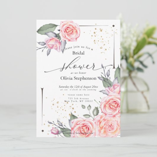 Rosa Hütte Rose Brautparty Einladung (Stehend Vorderseite)