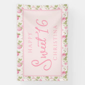 Rosa Hütte Rose Happy Sweet 16. Geburtstag Banner (Vertikal)