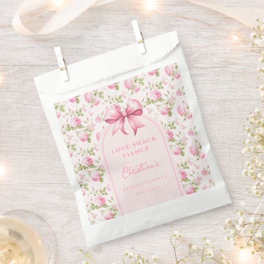 Rosa Hütte Rose mit Bow Coquette Brautparty Geschenktütchen (Ausgeschnitten)