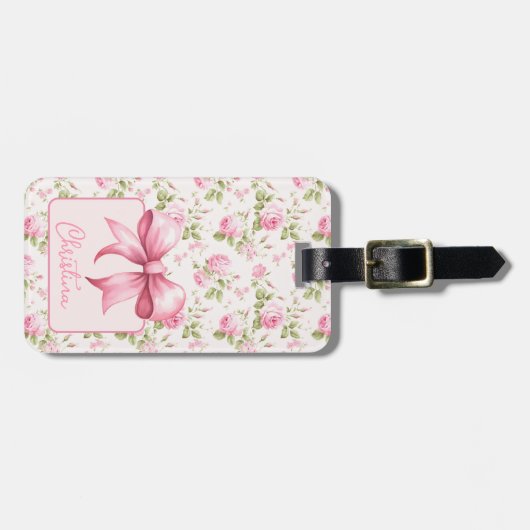Rosa Hütte Rose mit Bow Coquette Gepäckanhänger (Vorderseite horizontal)