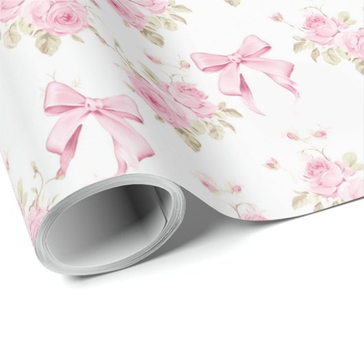 Rosa Hütte Rose mit Bow Coquette Geschenkpapier (Rolleneckpunkt)