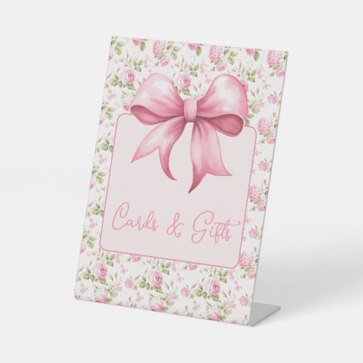 Rosa Hütte Rose mit Bow Coquette Sockelschild (Vorderseite)