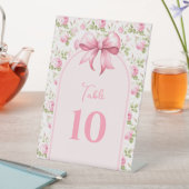 Rosa Hütte Rose mit Bow Coquette Tischnummer Sockelschild (In Situ)