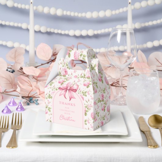 Rosa Hütte Rose mit Bow Coquette | Vielen Dank Geschenkschachtel (Hochzeit)