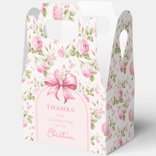 Rosa Hütte Rose mit Bow Coquette | Vielen Dank Geschenkschachtel (Offen)