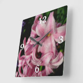 Rosa Hyacinth Frühlingsfloral Quadratische Wanduhr (Winkel)