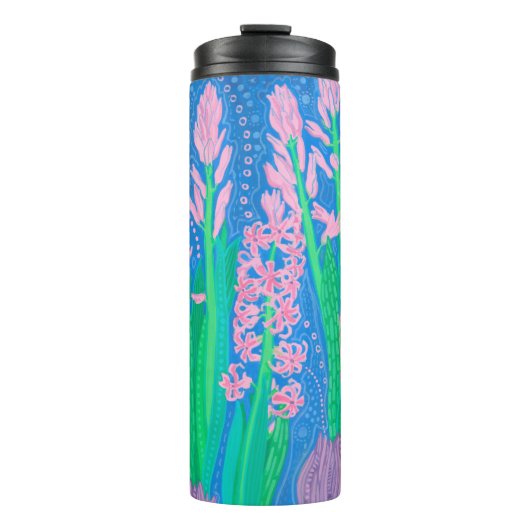 Rosa Hyacinths Frühlingsblumen Blumengemälde Thermosbecher (Vorderseite)