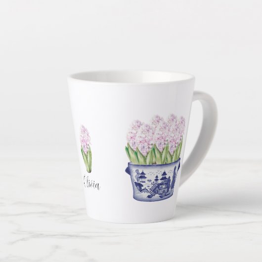 Rosa Hyazinthen in Chinoiserie Planter Keramik Milchtasse (Rechte Ecke)