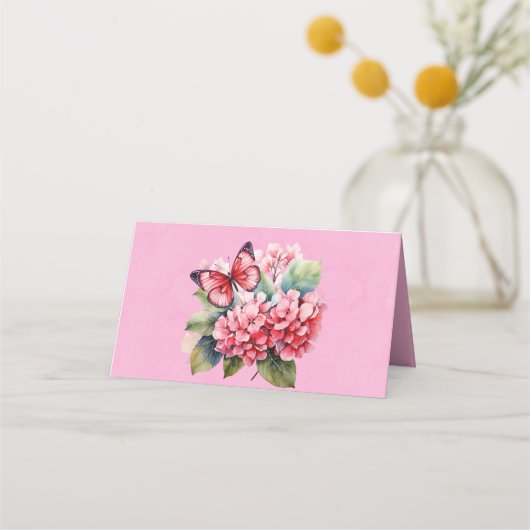 Rosa-Hydrangea-Bibelbuch-Hochzeitstisch Platzkarte (Rückseite)